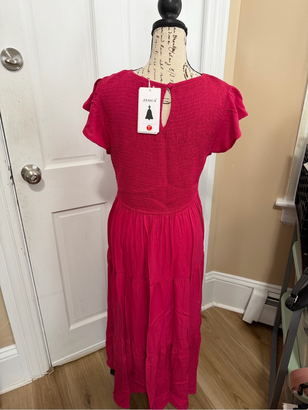 Flutter Sleeve Tiered Maxi Dress - Wine - Picture 2 of 3
